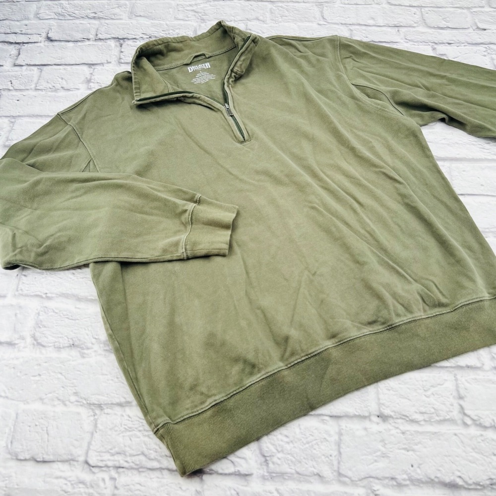 Duluth Trading Co Mens Large Olive Green 100% Cotton Quarter Zip Pullover